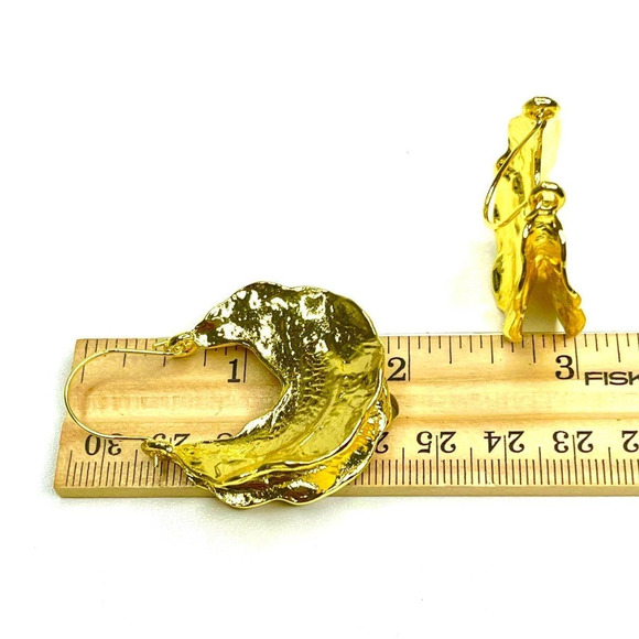 NEW Earrings Designer Chunky Wonton Hoop Crumpled Metal Trending O09 - Picture 3 of 3